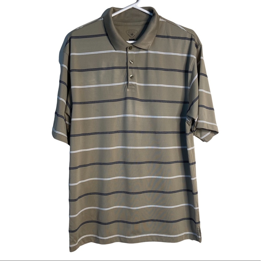 Haggar Men’s Beige Stripe Polo Shirt Medium